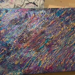 Vibrant Abstract Canvas Art with Purple and Blue Hues